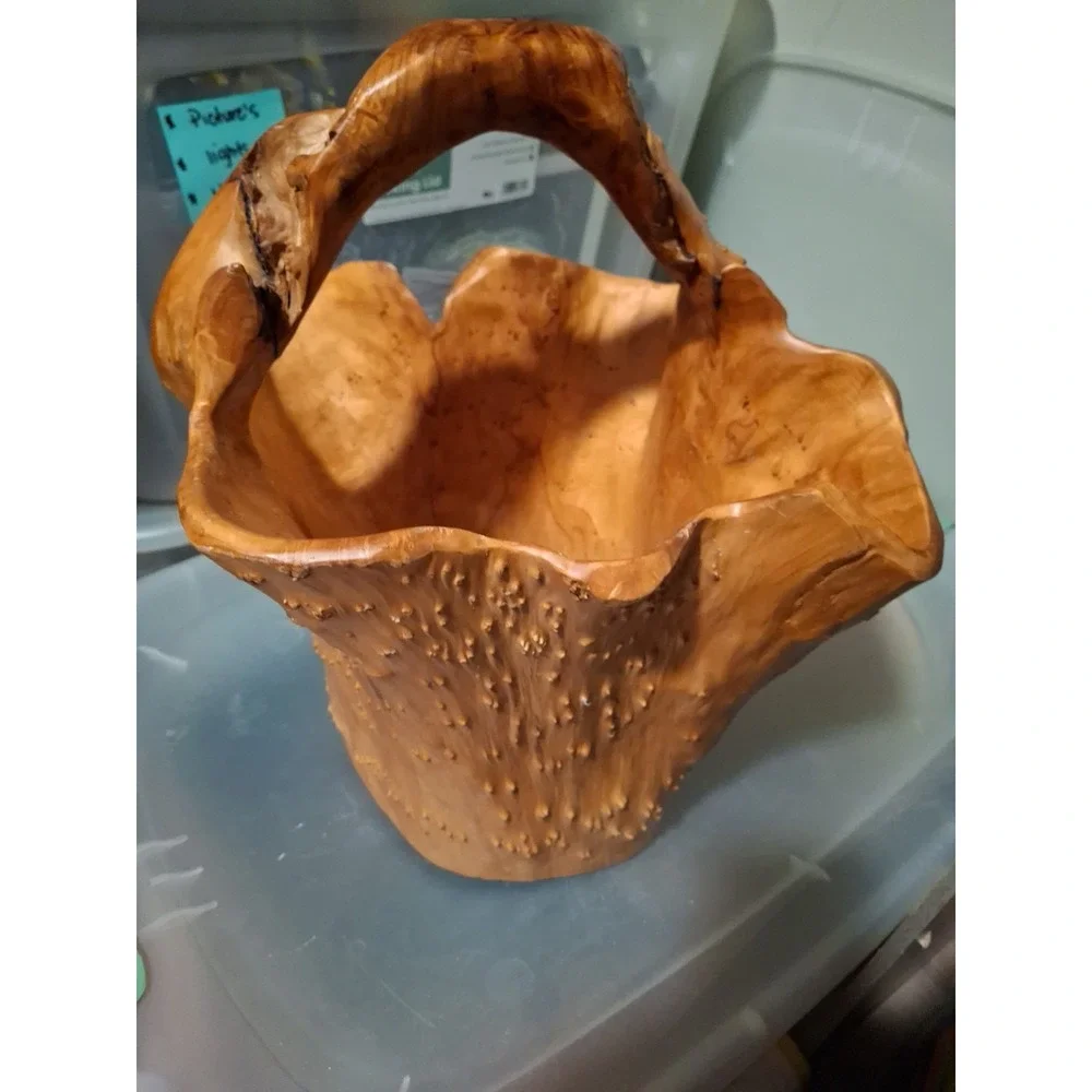 Hand Carved Burl Root Wood Vintage Large Basket 9